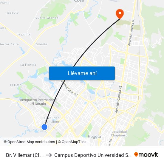 Br. Villemar (Cl 17 - Kr 96b) to Campus Deportivo Universidad Santo Tomás De Aquino map