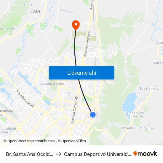 Br. Santa Ana Occidental (Ak 9 - Cl 115) to Campus Deportivo Universidad Santo Tomás De Aquino map