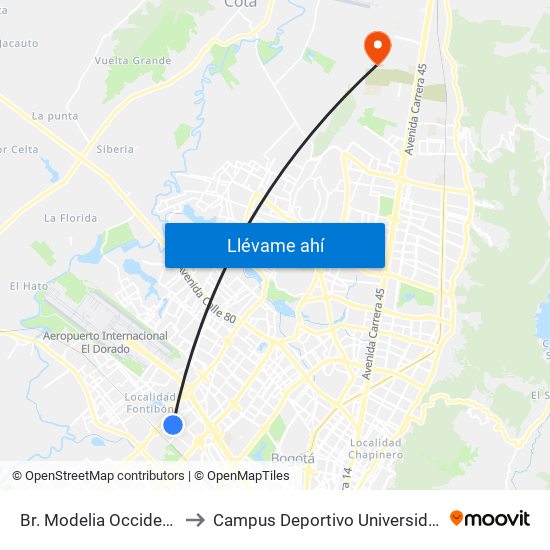 Br. Modelia Occidental (Kr 82 - Cl 23b) to Campus Deportivo Universidad Santo Tomás De Aquino map