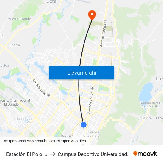 Estación El Polo (Ac 80 - Kr 27) to Campus Deportivo Universidad Santo Tomás De Aquino map