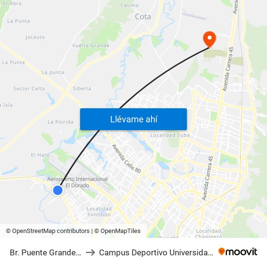 Br. Puente Grande (Tv 128 - Cl 17f) to Campus Deportivo Universidad Santo Tomás De Aquino map