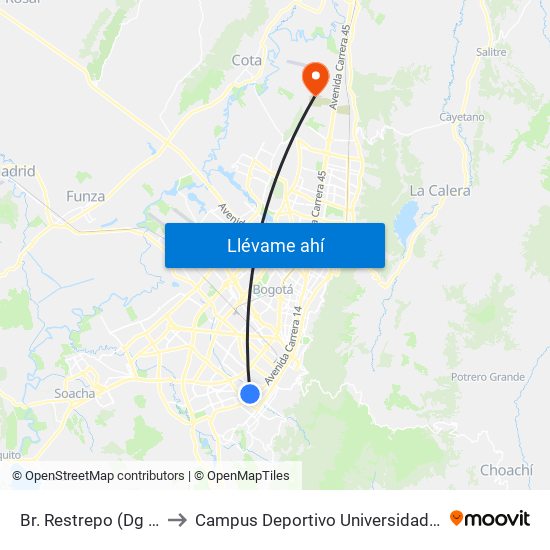 Br. Restrepo (Dg 12 Sur - Kr 17) to Campus Deportivo Universidad Santo Tomás De Aquino map