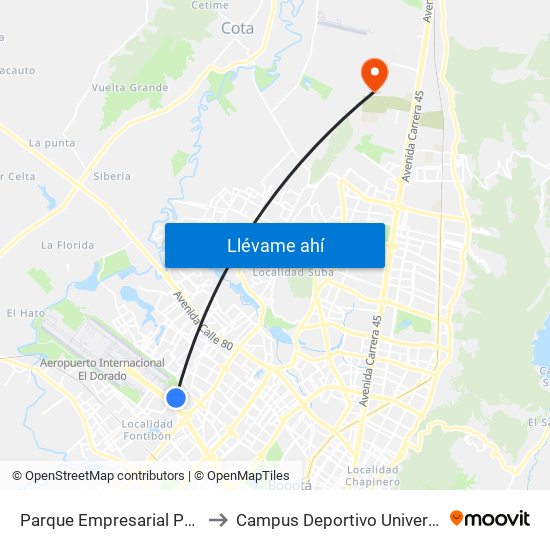 Parque Empresarial Puerta Del Sol (Tv 93 - Cl 51) to Campus Deportivo Universidad Santo Tomás De Aquino map