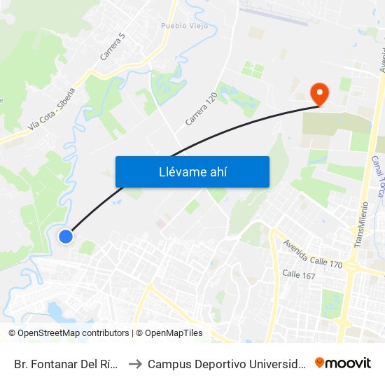 Br. Fontanar Del Río  (Tv 142 - Dg 150) to Campus Deportivo Universidad Santo Tomás De Aquino map