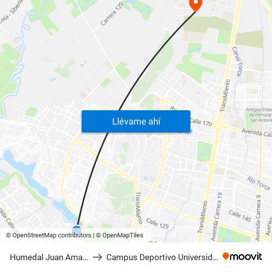 Humedal Juan Amarillo (Ak 91 - Cl 96a) to Campus Deportivo Universidad Santo Tomás De Aquino map