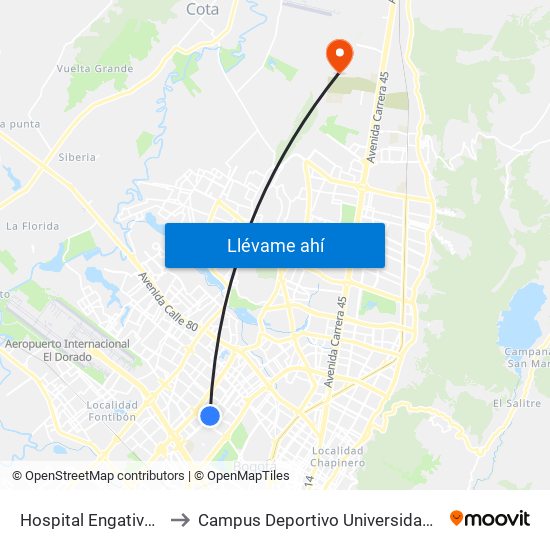 Hospital Engativá (Ak 70 - Cl 64) to Campus Deportivo Universidad Santo Tomás De Aquino map