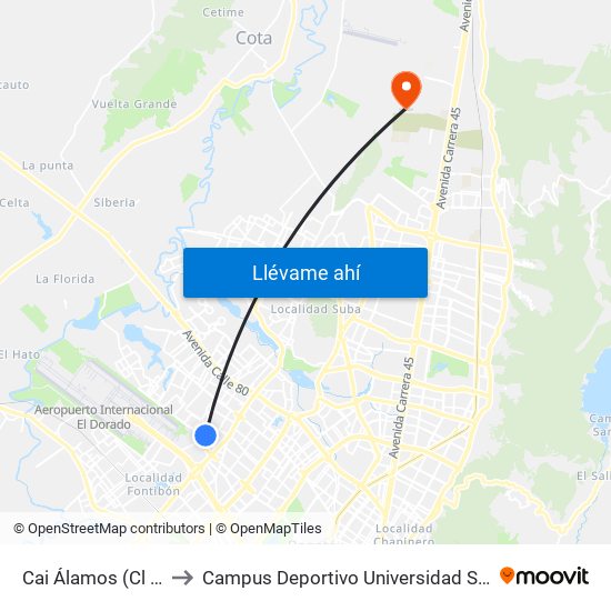 Cai Álamos (Cl 64g - Kr 92) to Campus Deportivo Universidad Santo Tomás De Aquino map