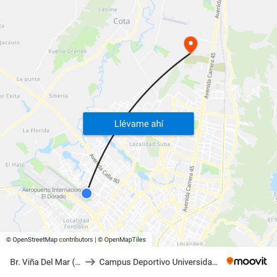 Br. Viña Del Mar (Ac 63 - Kr 104) to Campus Deportivo Universidad Santo Tomás De Aquino map