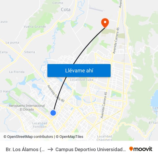 Br. Los Álamos (Cl 64g - Kr 92) to Campus Deportivo Universidad Santo Tomás De Aquino map