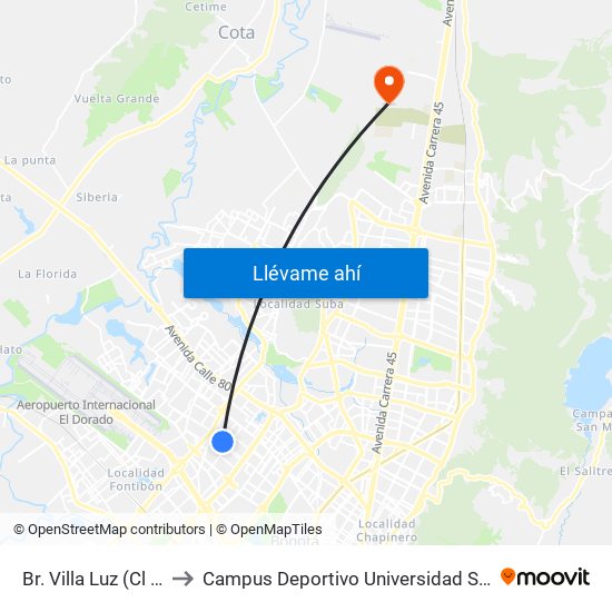 Br. Villa Luz (Cl 66a - Kr 78) to Campus Deportivo Universidad Santo Tomás De Aquino map