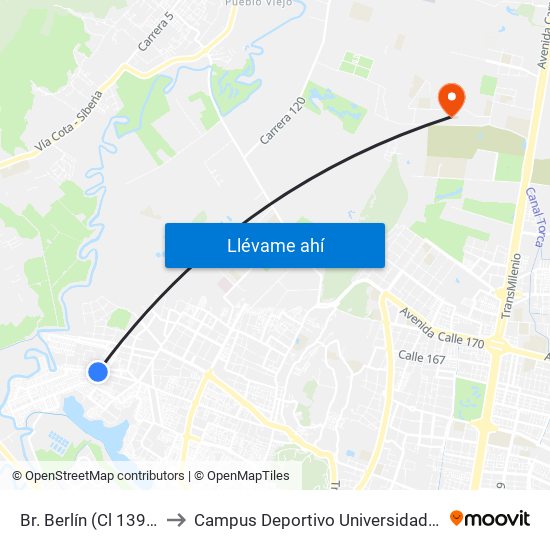 Br. Berlín (Cl 139 - Kr 140b Bis) to Campus Deportivo Universidad Santo Tomás De Aquino map