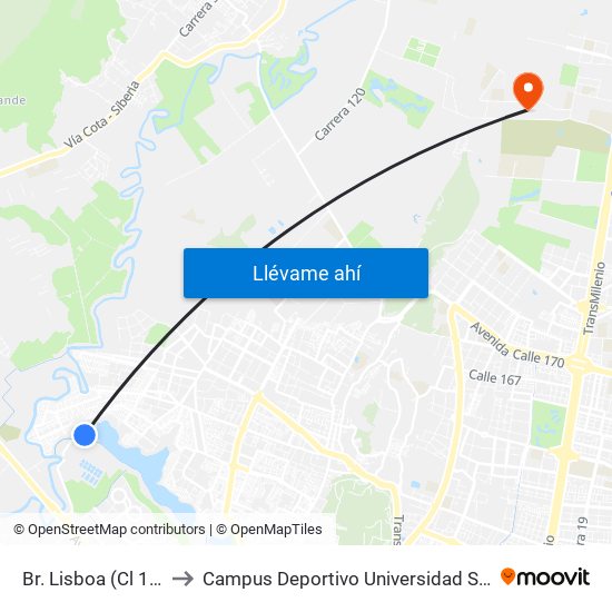 Br. Lisboa (Cl 130 - Kr 153) to Campus Deportivo Universidad Santo Tomás De Aquino map