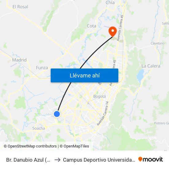 Br. Danubio Azul (Kr 81i - Cl 55 Sur) to Campus Deportivo Universidad Santo Tomás De Aquino map