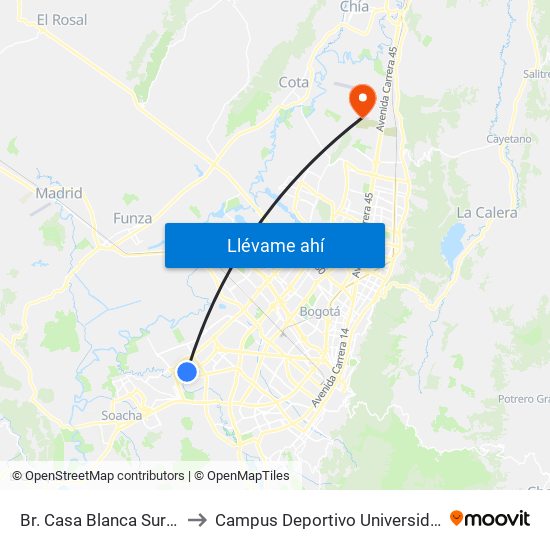 Br. Casa Blanca Sur (Cl 54 Sur - Kr 80d) to Campus Deportivo Universidad Santo Tomás De Aquino map