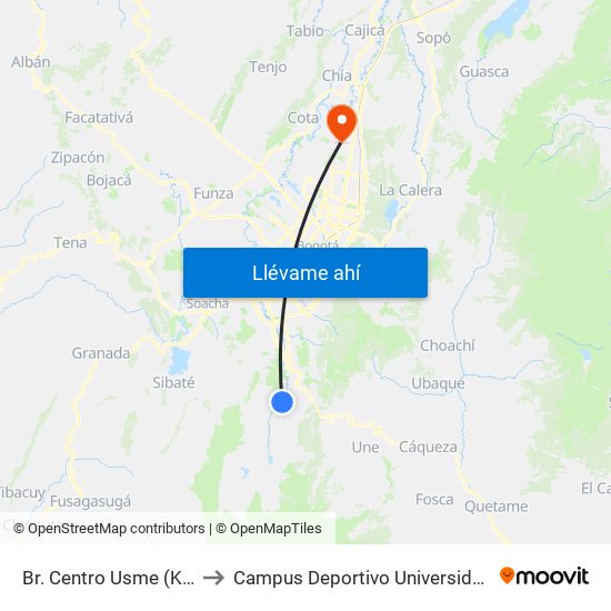 Br. Centro Usme (Kr 14 - Cl 138a Sur) to Campus Deportivo Universidad Santo Tomás De Aquino map