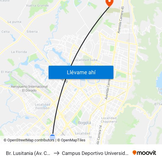 Br. Lusitania (Av. Centenario - Kr 68b) to Campus Deportivo Universidad Santo Tomás De Aquino map