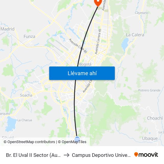 Br. El Uval II Sector (Autopista Al Llano - Kr 6b Este) to Campus Deportivo Universidad Santo Tomás De Aquino map