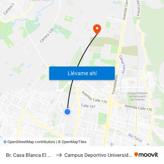 Br. Casa Blanca El Pinar (Tv 77 - Cl 160) to Campus Deportivo Universidad Santo Tomás De Aquino map