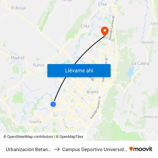 Urbanización Betania (Kr 87 - Cl 49 Sur) to Campus Deportivo Universidad Santo Tomás De Aquino map