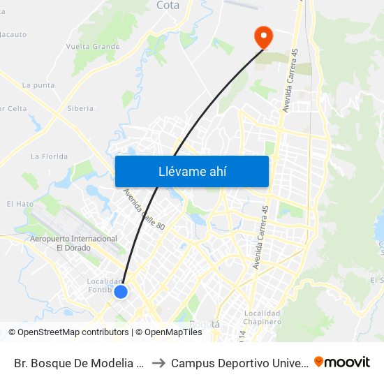 Br. Bosque De Modelia (Av. Esperanza - Av. C. De Cali) to Campus Deportivo Universidad Santo Tomás De Aquino map