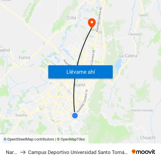 Nariño to Campus Deportivo Universidad Santo Tomás De Aquino map