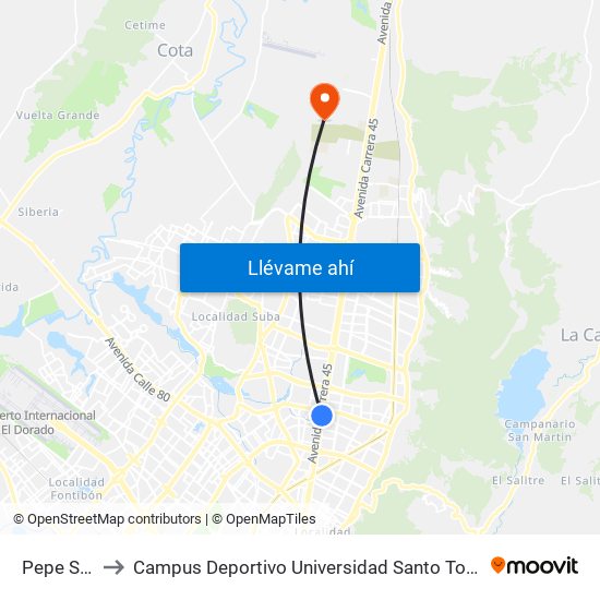 Pepe Sierra to Campus Deportivo Universidad Santo Tomás De Aquino map
