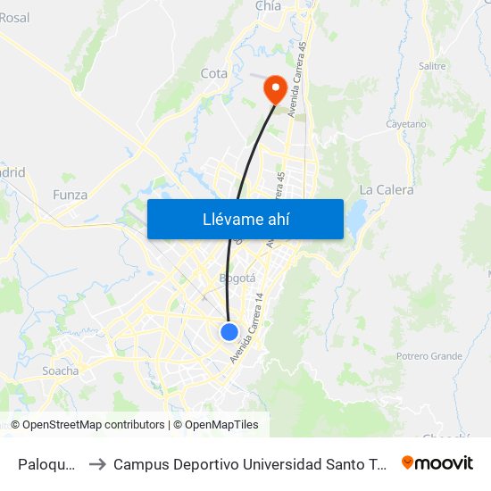 Paloquemao to Campus Deportivo Universidad Santo Tomás De Aquino map