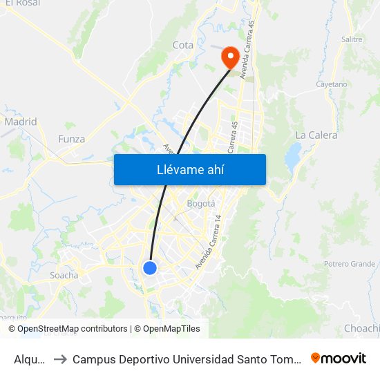 Alquería to Campus Deportivo Universidad Santo Tomás De Aquino map