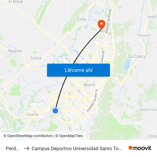 Perdomo to Campus Deportivo Universidad Santo Tomás De Aquino map