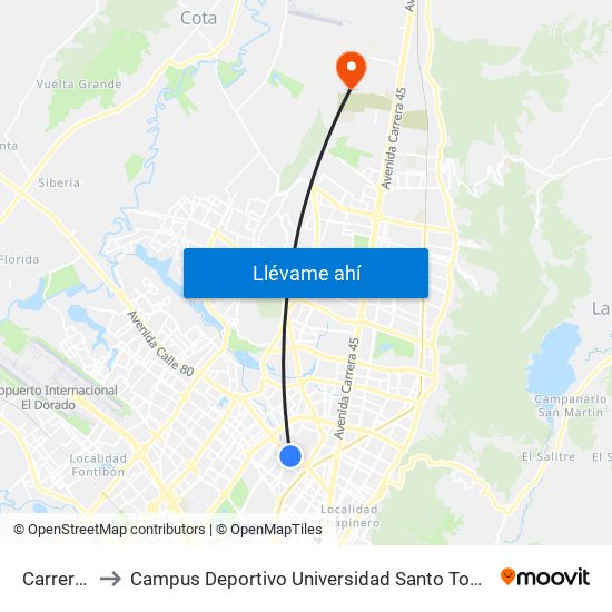 Carrera 47 to Campus Deportivo Universidad Santo Tomás De Aquino map