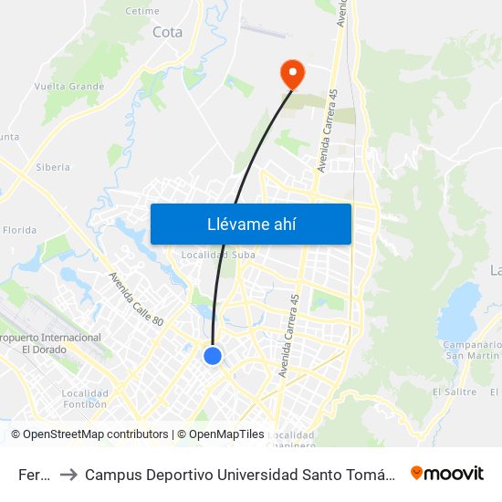 Ferias to Campus Deportivo Universidad Santo Tomás De Aquino map