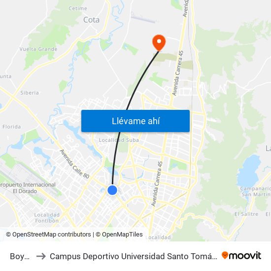 Boyacá to Campus Deportivo Universidad Santo Tomás De Aquino map