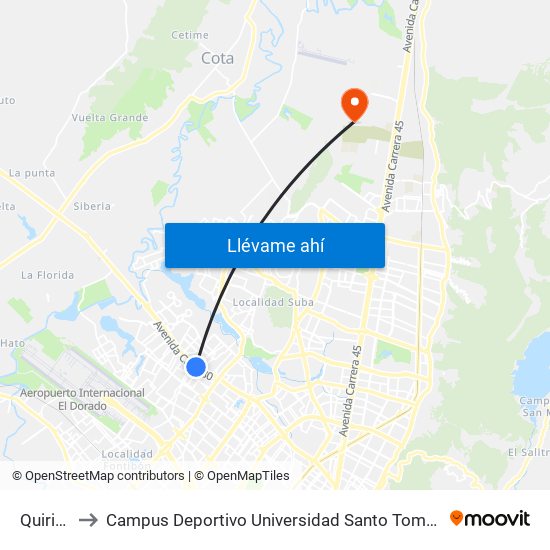 Quirigua to Campus Deportivo Universidad Santo Tomás De Aquino map