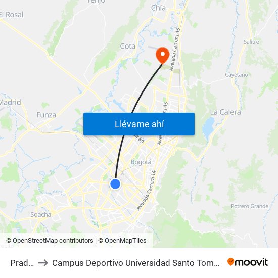 Pradera to Campus Deportivo Universidad Santo Tomás De Aquino map