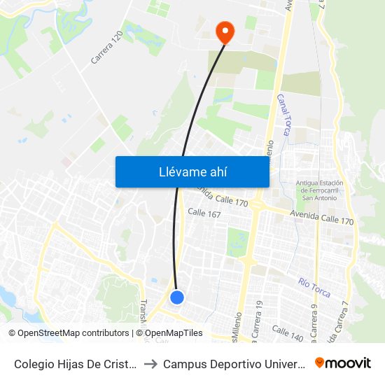 Colegio Hijas De Cristo Rey (Ac 138 - Av. Villas) to Campus Deportivo Universidad Santo Tomás De Aquino map