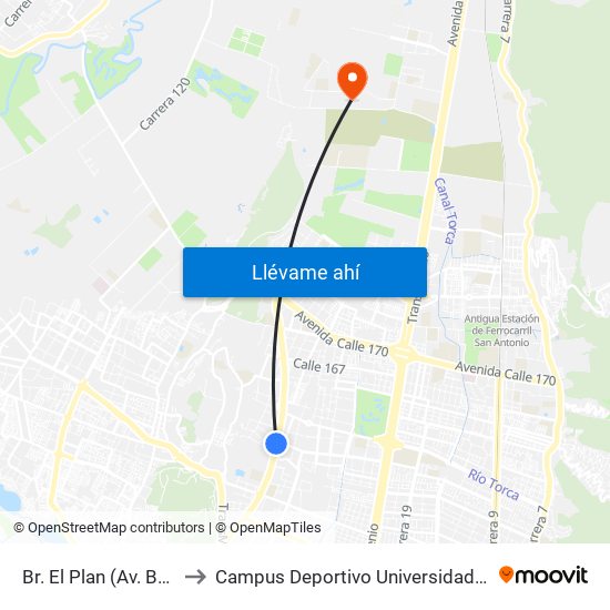 Br. El Plan (Av. Boyacá - Cl 147) to Campus Deportivo Universidad Santo Tomás De Aquino map