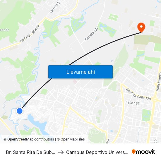 Br. Santa Rita De Suba (Cl 138 - Kr 154a Bis) to Campus Deportivo Universidad Santo Tomás De Aquino map