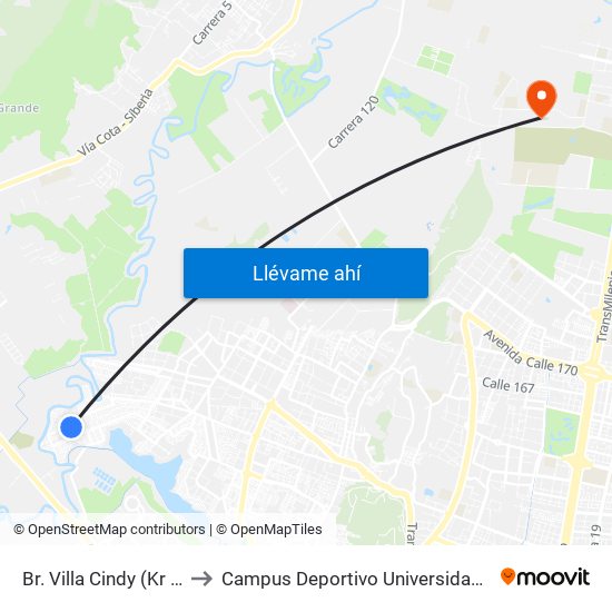 Br. Villa Cindy (Kr 156a - Cl 136a) to Campus Deportivo Universidad Santo Tomás De Aquino map