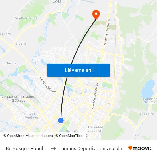 Br. Bosque Popular (Kr 69 - Cl 63a) to Campus Deportivo Universidad Santo Tomás De Aquino map