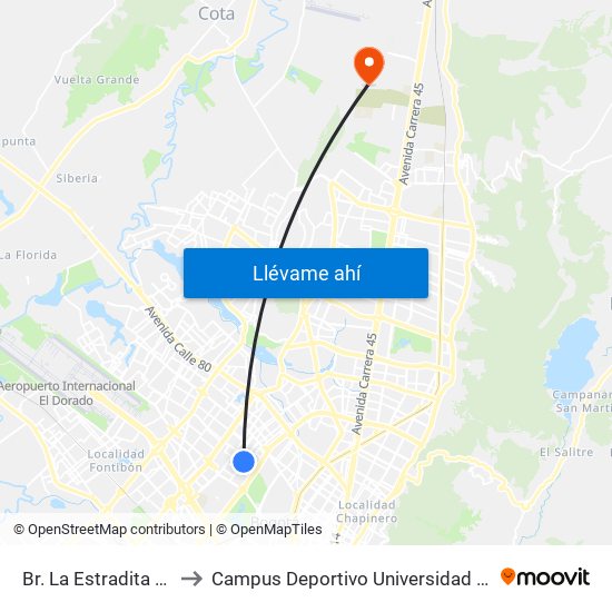 Br. La Estradita (Kr 69 - Cl 65) to Campus Deportivo Universidad Santo Tomás De Aquino map