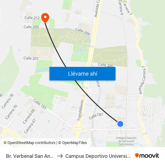 Br. Verbenal San Antonio (Kr 11 - Cl 185) to Campus Deportivo Universidad Santo Tomás De Aquino map