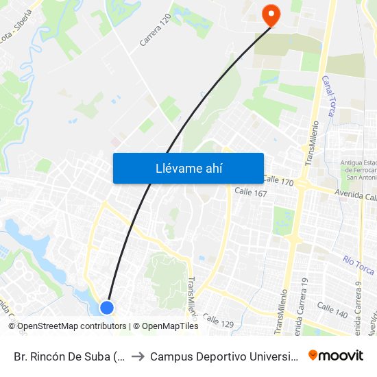 Br. Rincón De Suba (Av. C. De Cali - Kr 93) to Campus Deportivo Universidad Santo Tomás De Aquino map