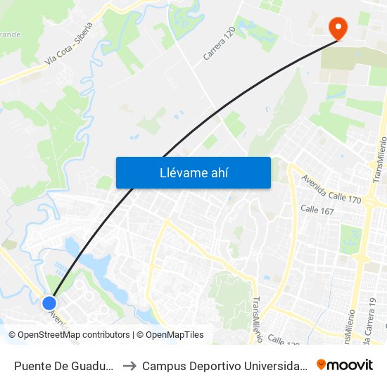 Puente De Guadua (Cl 80 - Kr 119) to Campus Deportivo Universidad Santo Tomás De Aquino map