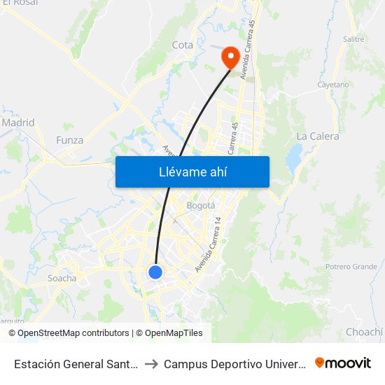 Estación General Santander (Dg 39a Sur - Tv 42) to Campus Deportivo Universidad Santo Tomás De Aquino map