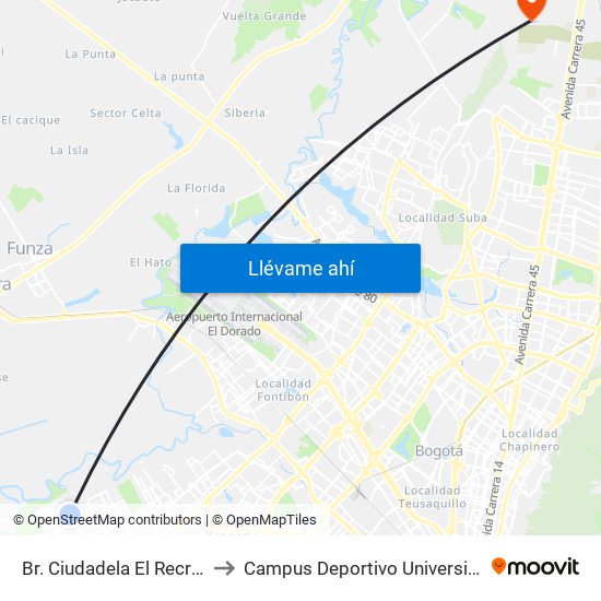 Br. Ciudadela El Recreo (Cl 63 Sur - Kr 99a) to Campus Deportivo Universidad Santo Tomás De Aquino map