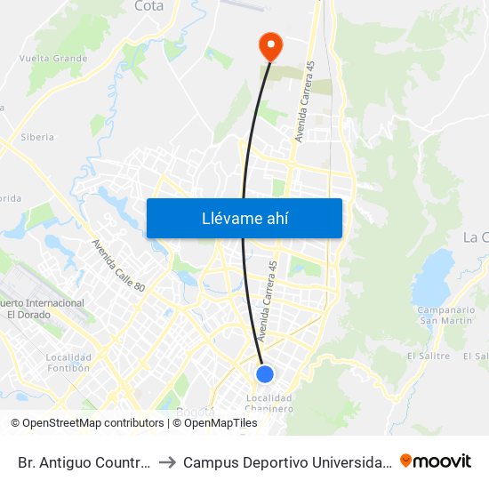 Br. Antiguo Country (Ac 85 - Kr 16a) to Campus Deportivo Universidad Santo Tomás De Aquino map