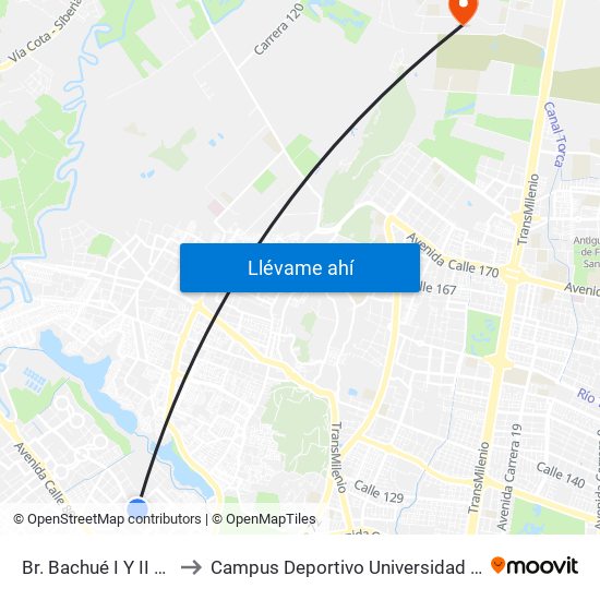 Br. Bachué I Y II (Cl 86 - Kr 95f) to Campus Deportivo Universidad Santo Tomás De Aquino map