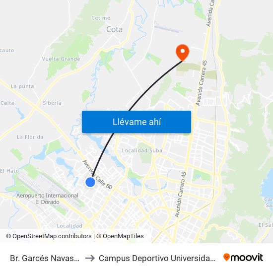 Br. Garcés Navas (Kr 104 - Cl 73) to Campus Deportivo Universidad Santo Tomás De Aquino map