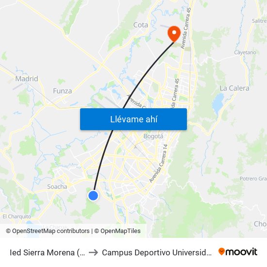 Ied Sierra Morena (Cl 75c Sur - Tv 53) to Campus Deportivo Universidad Santo Tomás De Aquino map