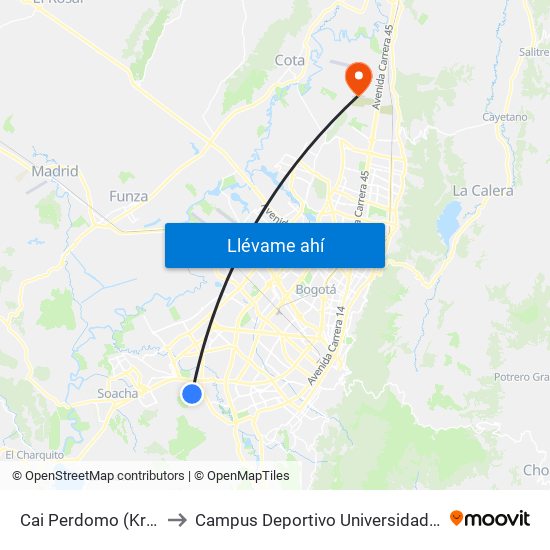 Cai Perdomo (Kr 73 - Cl 64 Sur) to Campus Deportivo Universidad Santo Tomás De Aquino map
